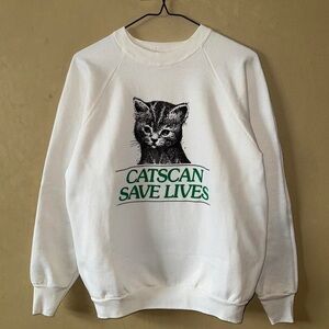 Vintage 80s Funny Edgy Catscan Save Lives Superstitious Witchy Style Cat Sweater